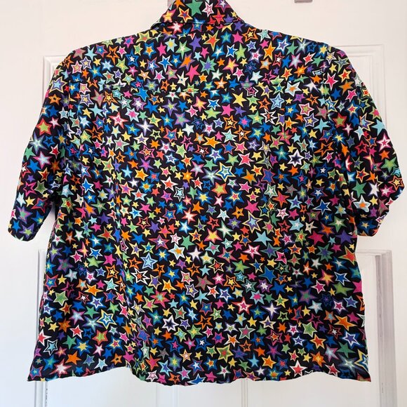 R13 Cropped Button Up Multicolor Stars Tony Black S - Picture 2 of 3